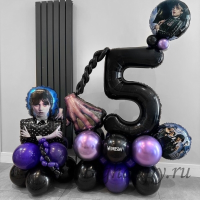 Оформление дня рождения воздушными шариками в стиле Wednesday (Уэнсдей) фото