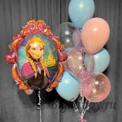 Воздушные шарики в стиле &quot;Холодное сердце&quot; с шаром с изображением Анны фото