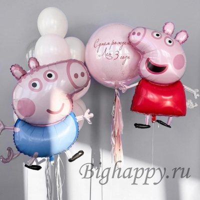 Набор воздушных шаров с гелием «Свинка Пеппа и Джордж» фото