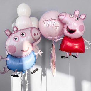 Набор воздушных шаров с гелием &laquo;Свинка Пеппа и Джордж&raquo; фото