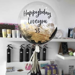 Бабл-шар с рисунком краской внутри и гирляндой тассел 1 метр фото