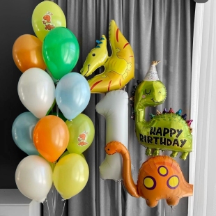 Комплект воздушных шаров с гелием &laquo;Весёлые динозаврики&raquo; фото