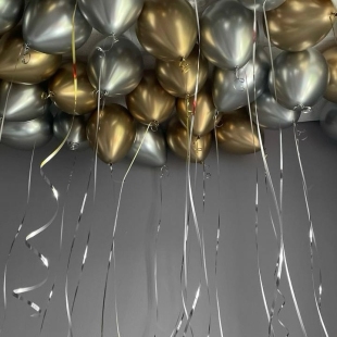 Россыпь шаров-хром с гелием под потолок "Серебро и золото", 30 шт, фото