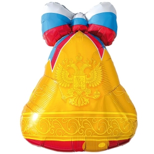 Фольгированный шар "Колокольчик с бантом триколор, с гербом" на День России фото