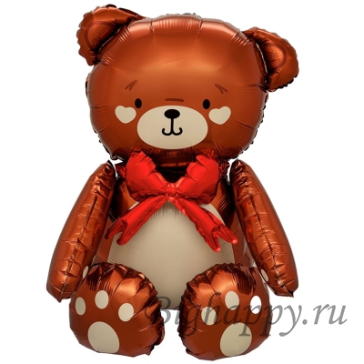 Ходячий фольгированный шар  фигура «Мишка коричневый с бантом»