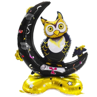 Фольгированный шар — фигура «Сова Выпускник черная» фото