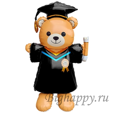 Фольгированный ходячий шар — фигура «Мишка Выпускник сатин»