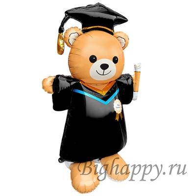 Фольгированный ходячий шар — фигура «Мишка Выпускник сатин»