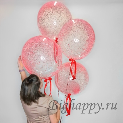 Букет прозрачных воздушных шаров с гелием «Красные искры»