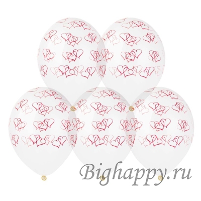 Прозрачные шарики рисунком красных сердечек фото