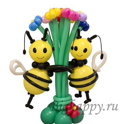 Фигура из воздушных шаров «Пчёлки с цветами»