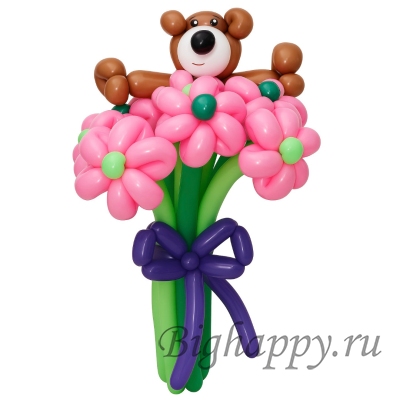 Фигура из воздушных шаров «Мишка с цветами»