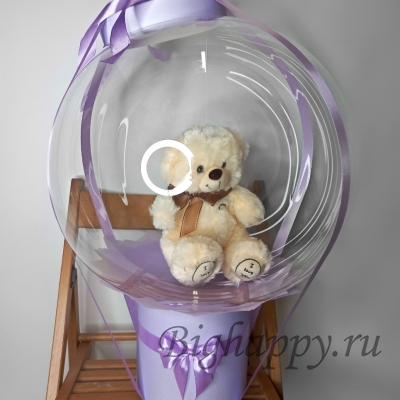 Баблбокс с медвежонком сиреневая коробка