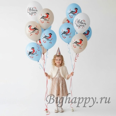 Новогодние шары Снегири и рябина