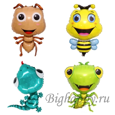 Шары в виде насекомых Муравей, кузнечик, пчела, ящерица