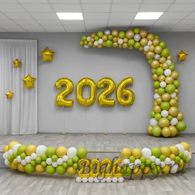 Нарядное оформление сцены шарами на Новый год или выпускной фото