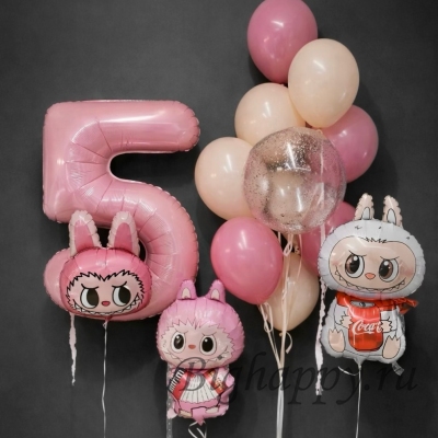 Набор воздушных шаров с гелием &laquo;Розовая магия Лабубу&raquo;