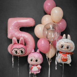 Набор шаров с гелием &laquo;Розовая магия Лабубу&raquo; фото