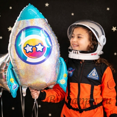 Фольгированный шар Ракета серебристая с голубым