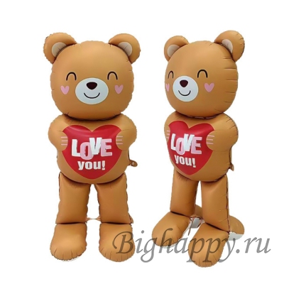 Большой 3Dшар Мишка с сердцем, 155 см