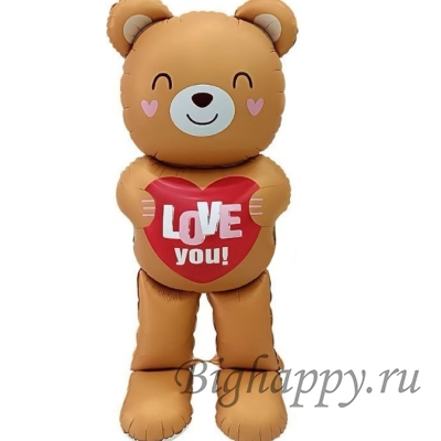 Большой 3Dшар Мишка с сердцем, 155 см